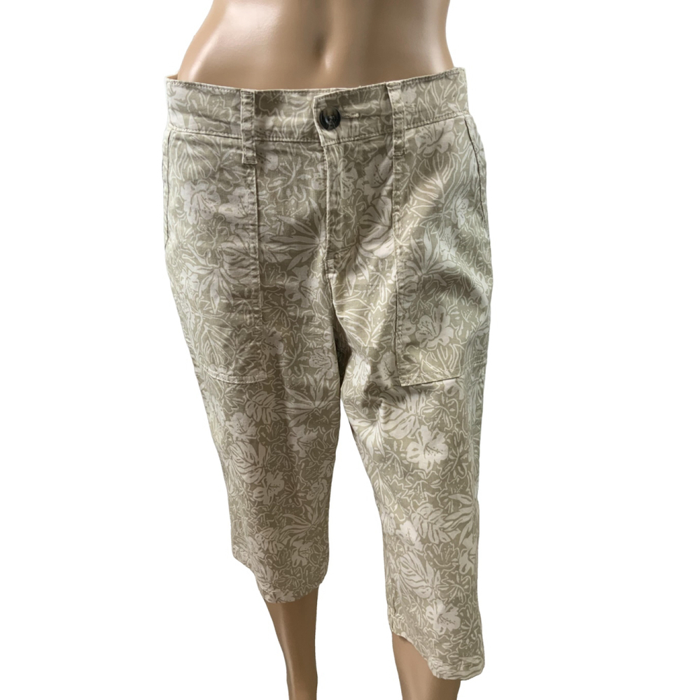 Lee‎ Women's Capri Pants Med Beige White Floral Coastal Resort Vacation Tropical